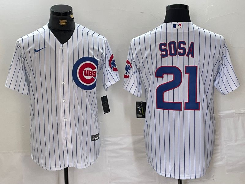 Men Chicago Cubs #21 Sosa White Stripe Game 2024 Nike MLB Jersey style 1